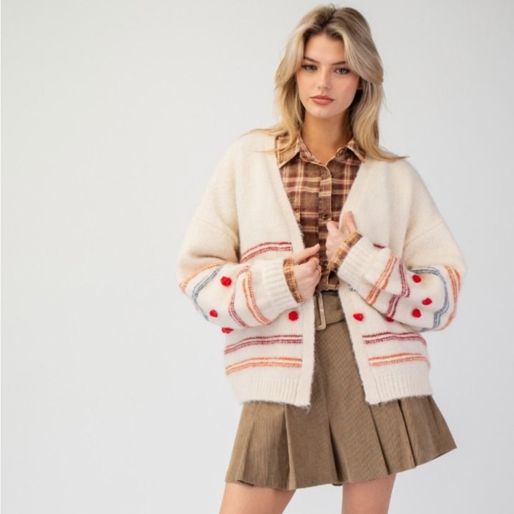 NWT Easel Oversized Small Cream Patterned Open-Front Cardigan Sweater
